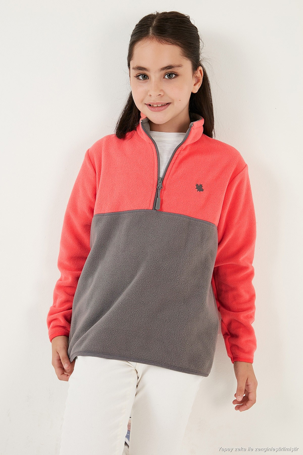 Yumuşak Dokulu Yarım Fermuarlı Renk Bloklu Dik Yaka Unisex Çocuk 2li Paket Polar 5905004S2 Somon Gri-Şeker Pembe Gri