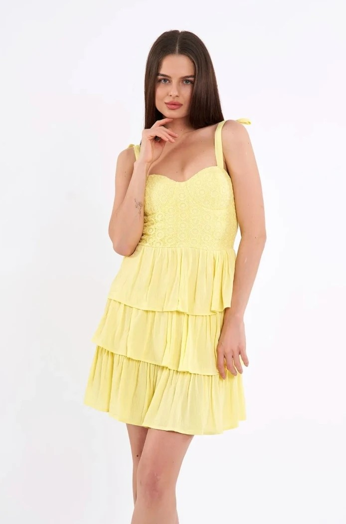 Askılı Mini Elbise Sarı