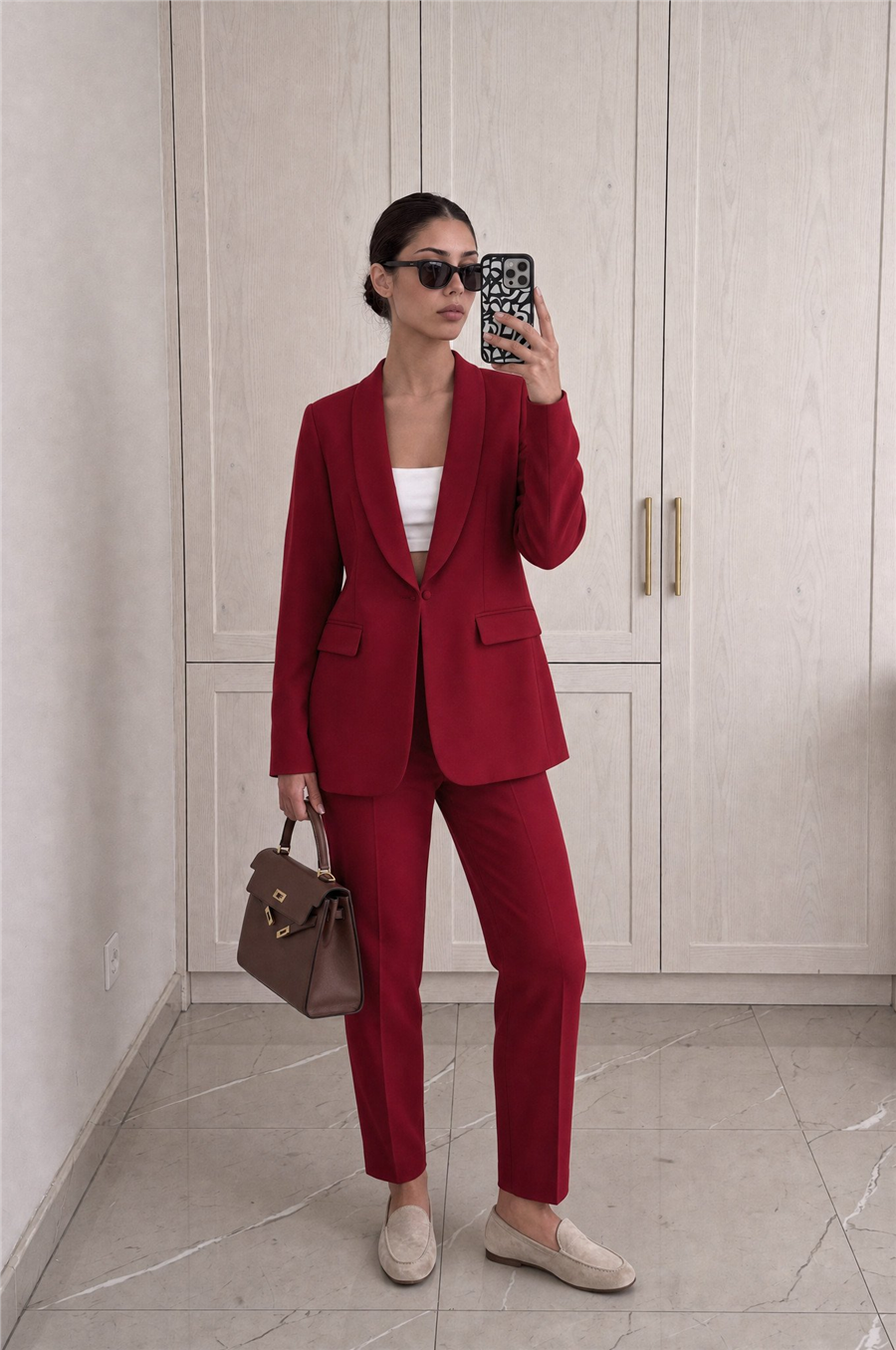 Bordo Klasik Blazer Ceket ve Kumaş Pantolon Takım