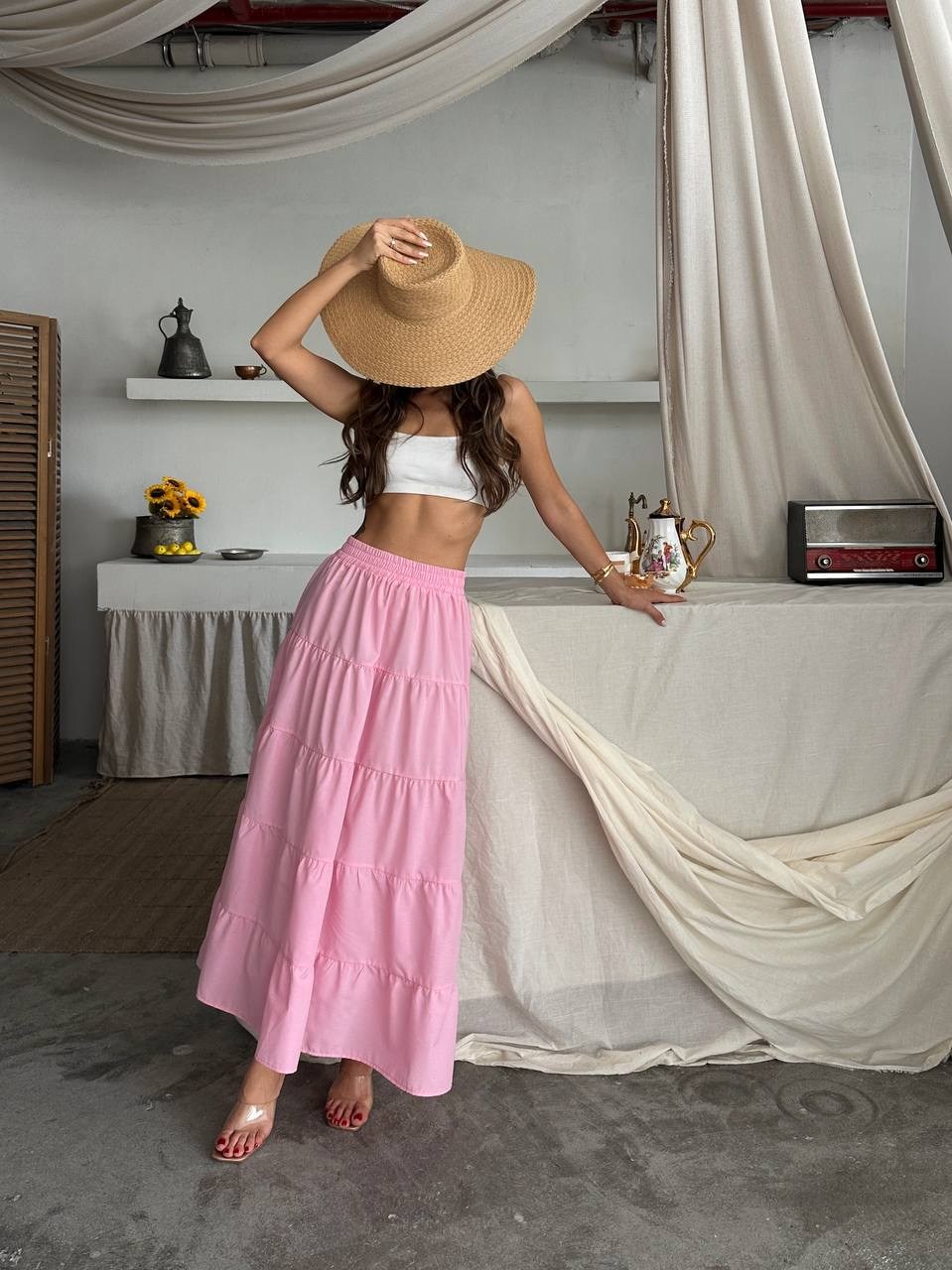 Melina Katlı Etek Pembe