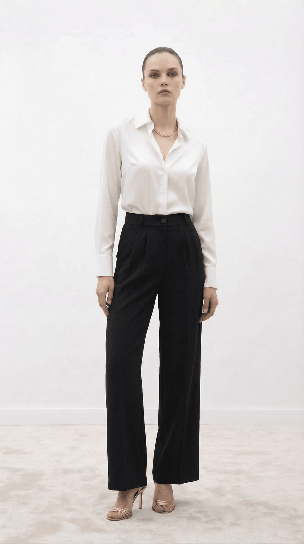 Siyah Yüksek Bel Pilili Wide Leg/Geniş Paça Dokuma Pantolon 25SWS5924 Palazzo