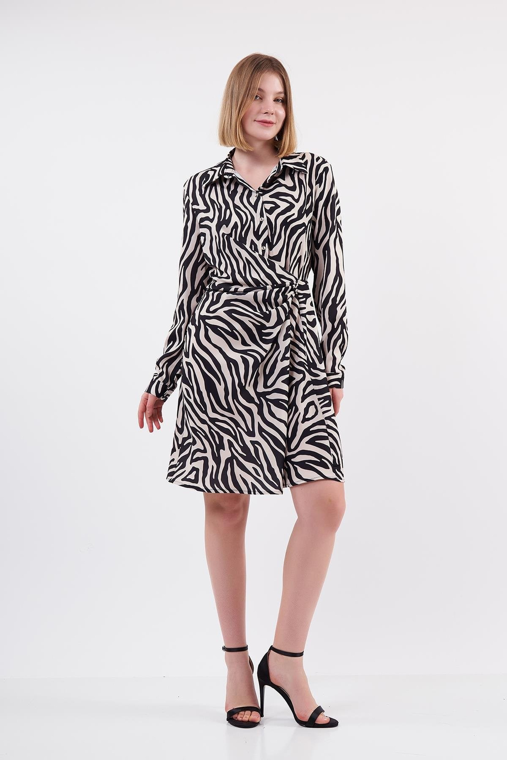 Zebra Desenli Mini Gömlek Elbise