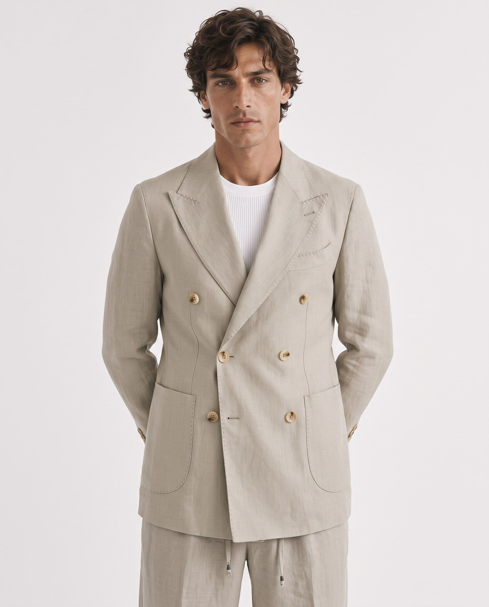 Soft Prive  Double-Breasted Jacket Bej