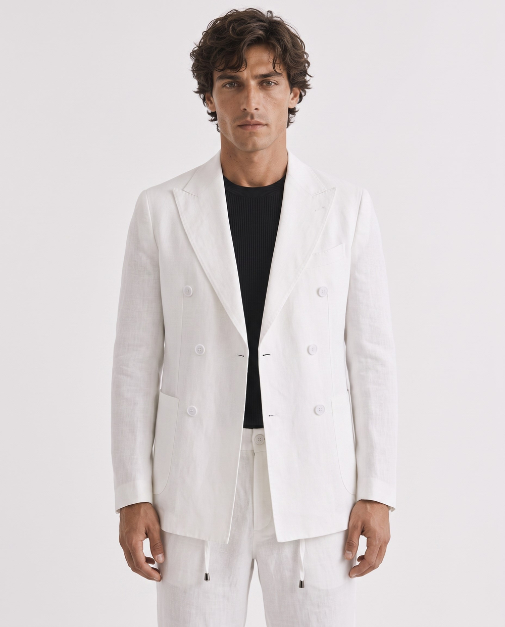 Soft Prive  Double-Breasted Jacket White