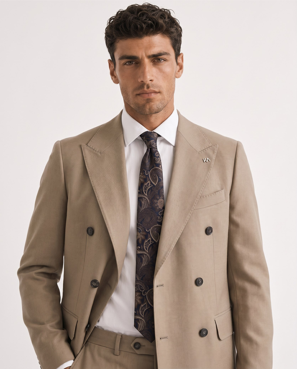 Yeseva One Double-Breasted Suit  Milky Brown