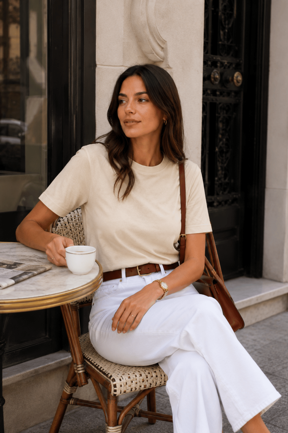 Bej Modern Kesim Pamuklu Bisiklet Yaka Basic Tişört - T-Shirt | Rhen Store