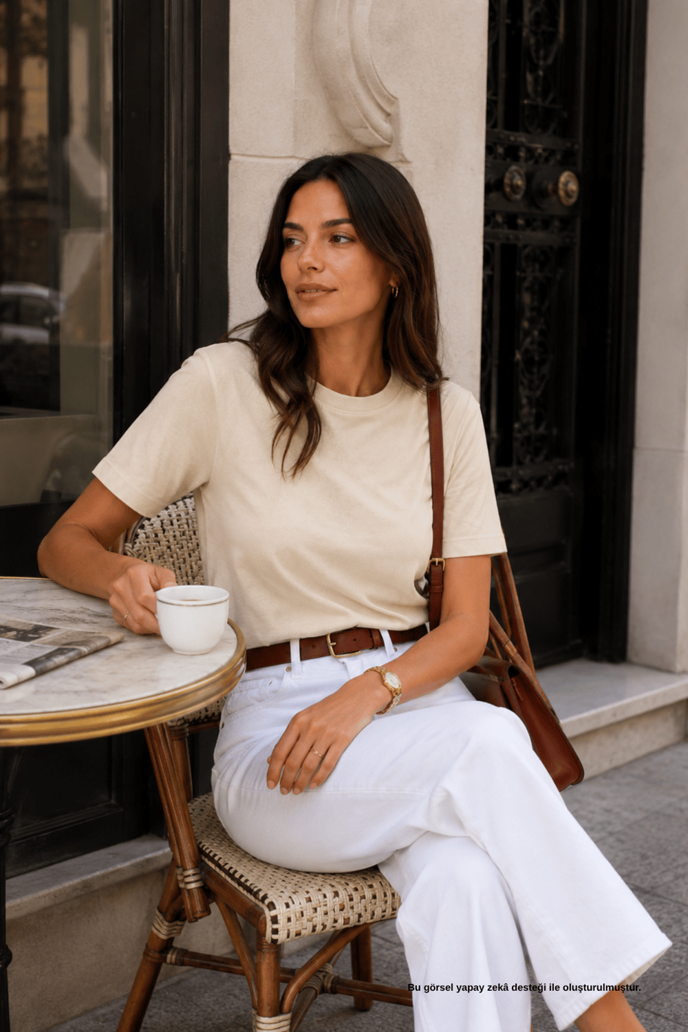Bej Modern Kesim Pamuklu Bisiklet Yaka Basic Tişört - T-Shirt | Rhen Store