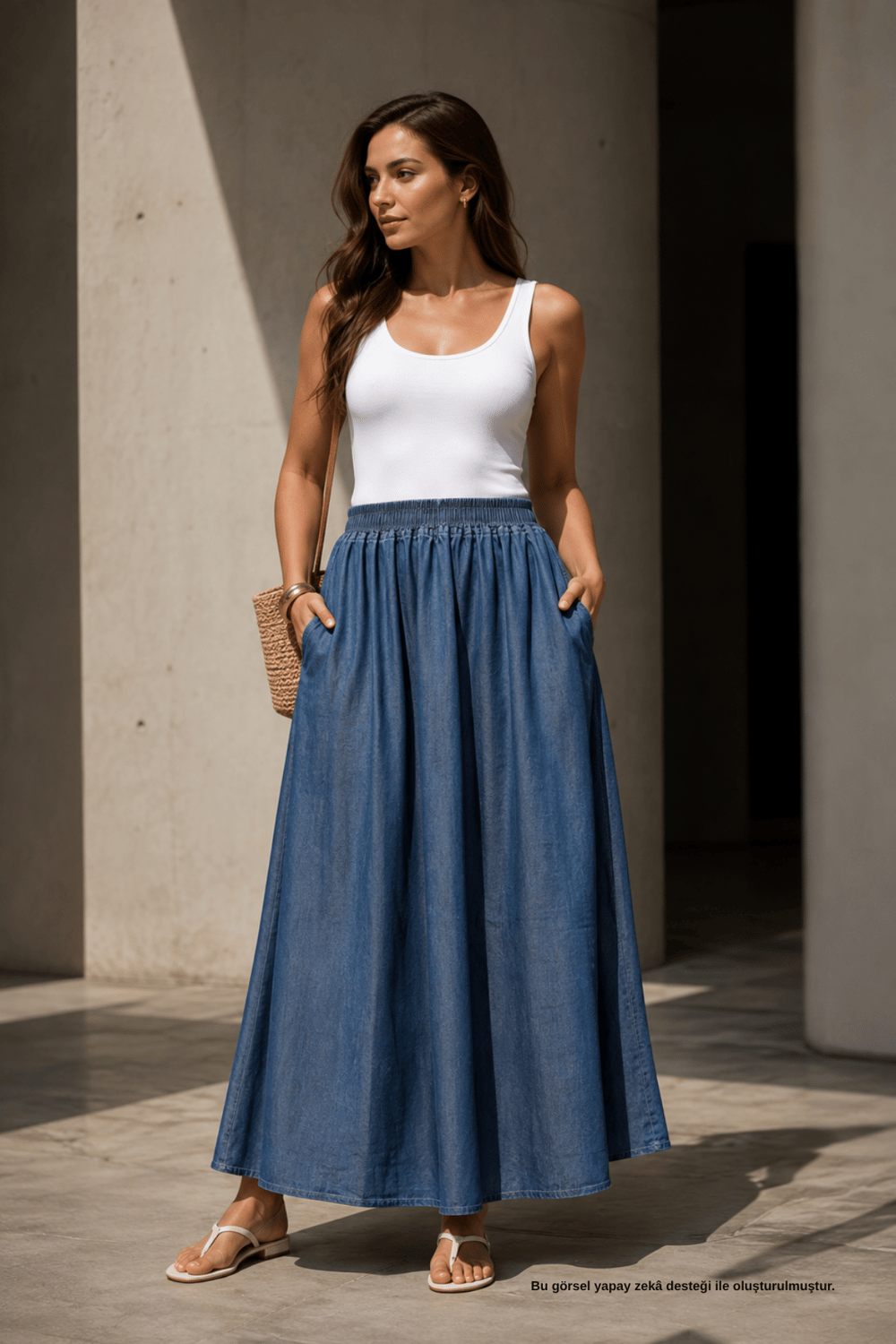 Beli Lastikli Tensel Denim Maxi Etek - Etek | Rhen Store