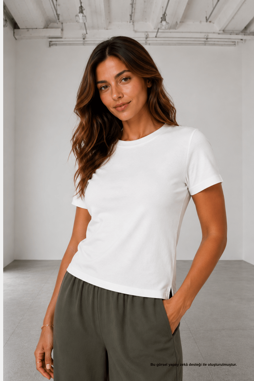 Ekru Bisiklet Yaka Kısa Kollu Basic Tişört - T-Shirt | Rhen Store