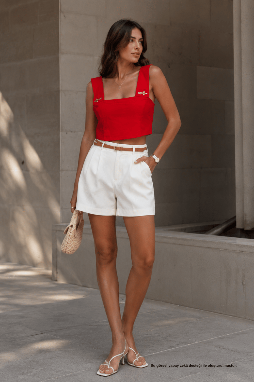 Kare Yaka Gold Tokalı Kırmızı Büstiyer - Crop | Rhen Store