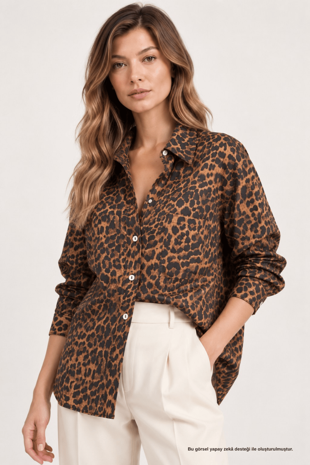 Leopar Desenli Modal Oversize Gömlek - Gömlek | Rhen Store