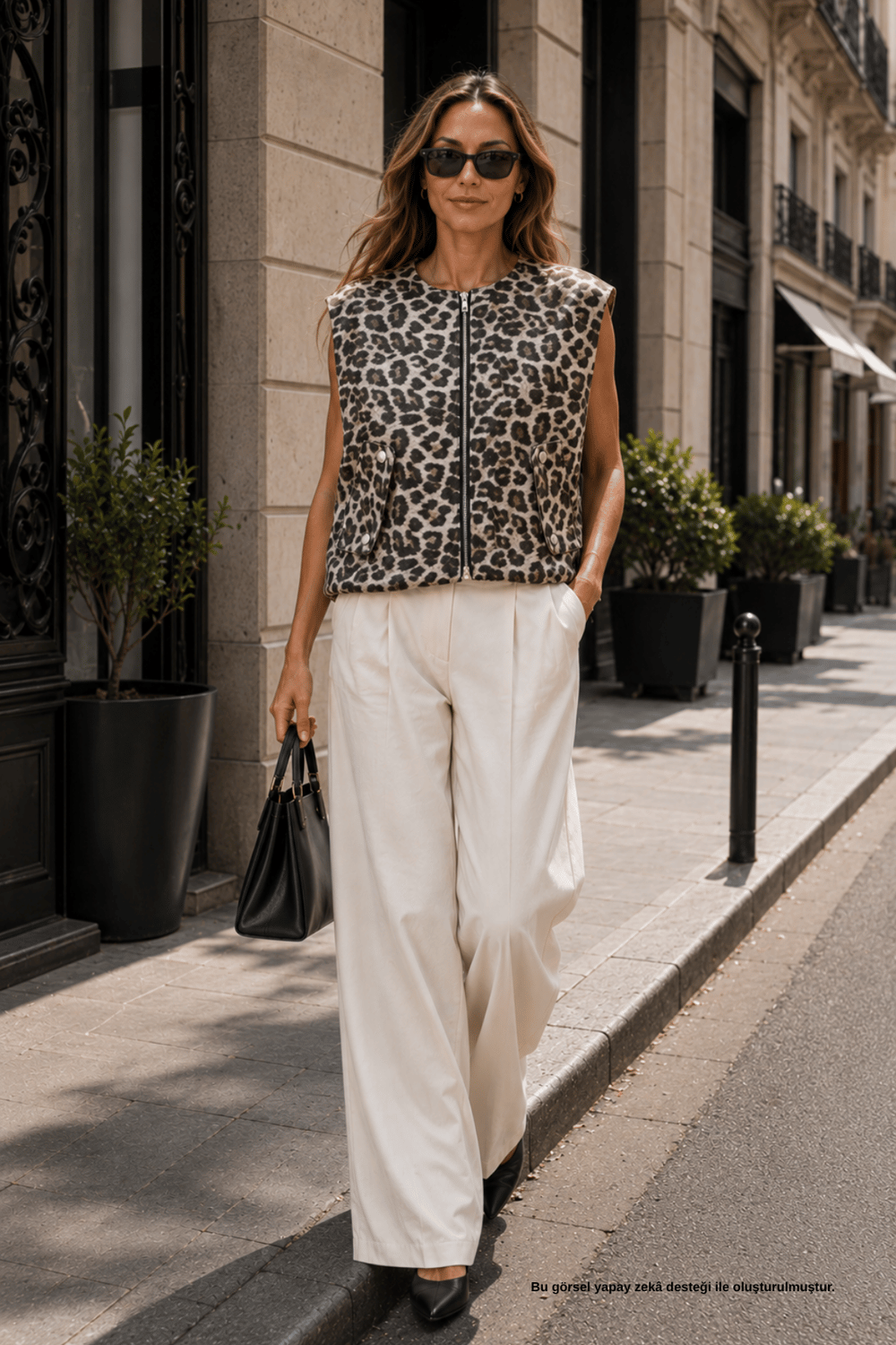 Leopar Fermuarlı Oversize Suni Deri Yelek - Yelek | Rhen Store