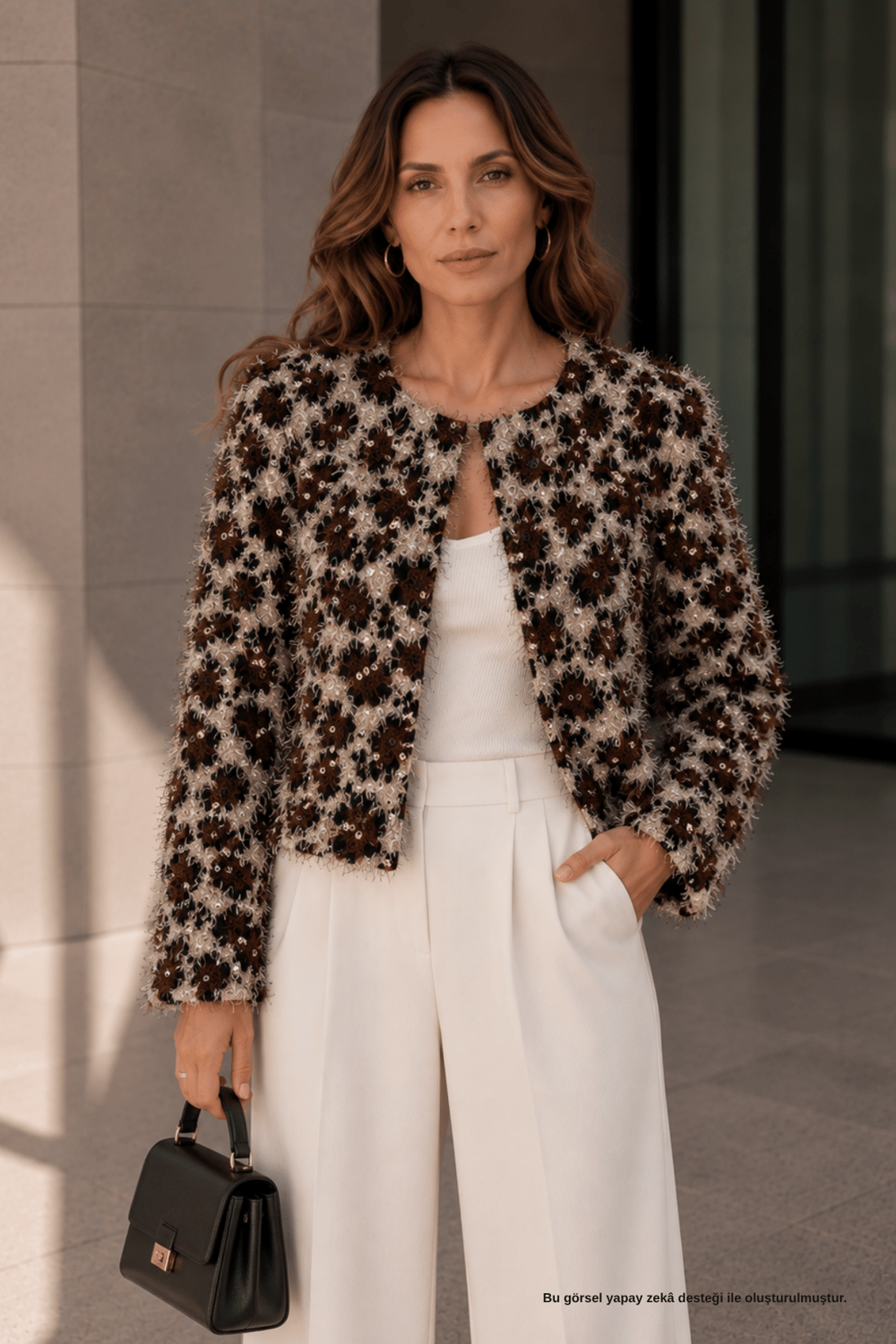Püsküllü Payet Detaylı Leopar Tüvit Ceket - Ceket | Rhen Store