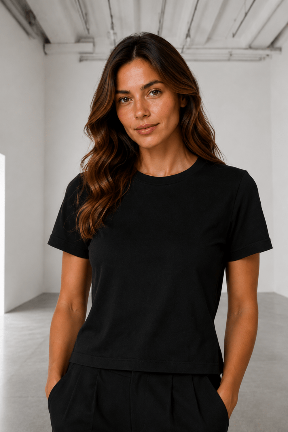 Siyah Bisiklet Yaka Kısa Kollu Basic Tişört - T-Shirt | Rhen Store