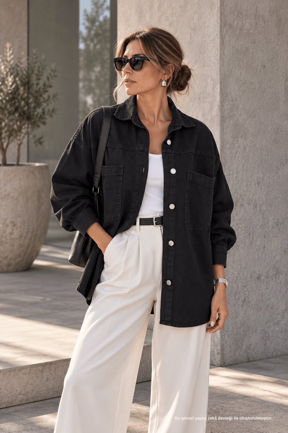 Siyah Cep Detay Oversize Gömlek Ceket - Ceket | Rhen Store