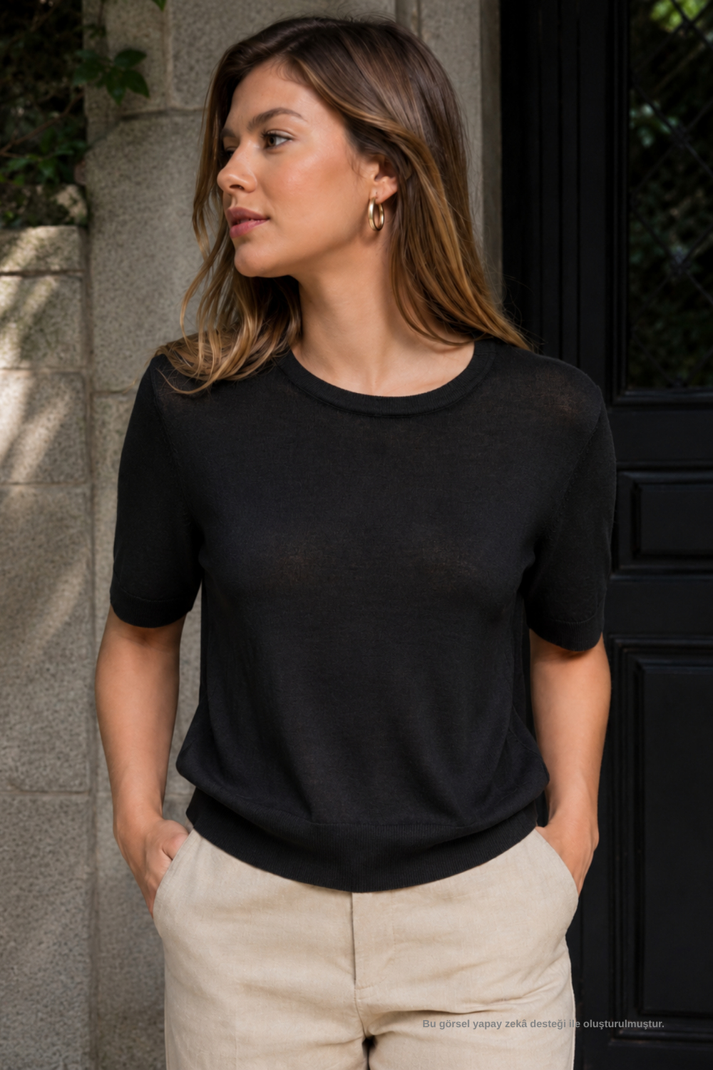 Siyah İnce Triko Bisiklet Yaka Bluz - Bluz | Rhen Store