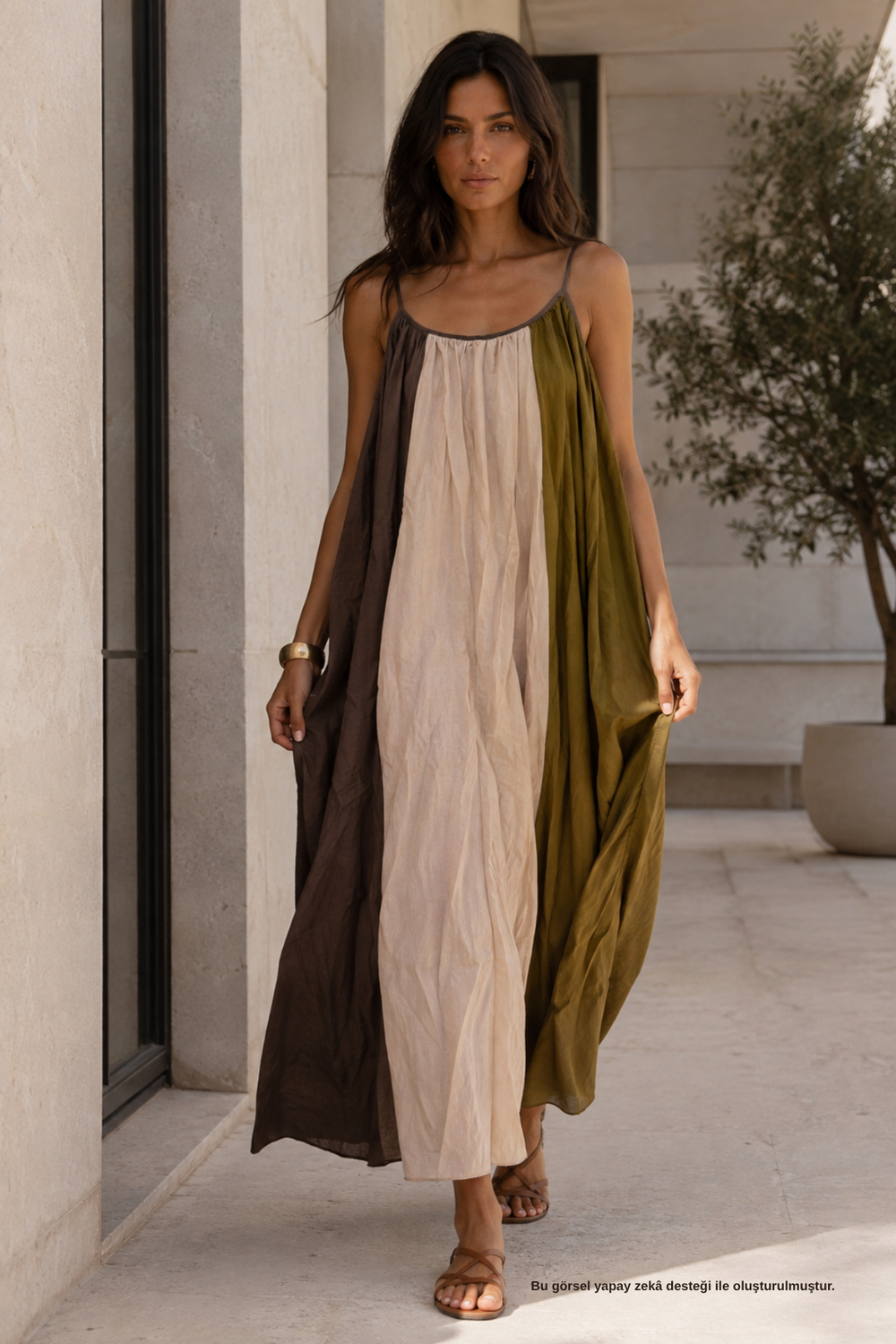 Üç Renk Salaş Maxi Elbise - Elbise | Rhen Store