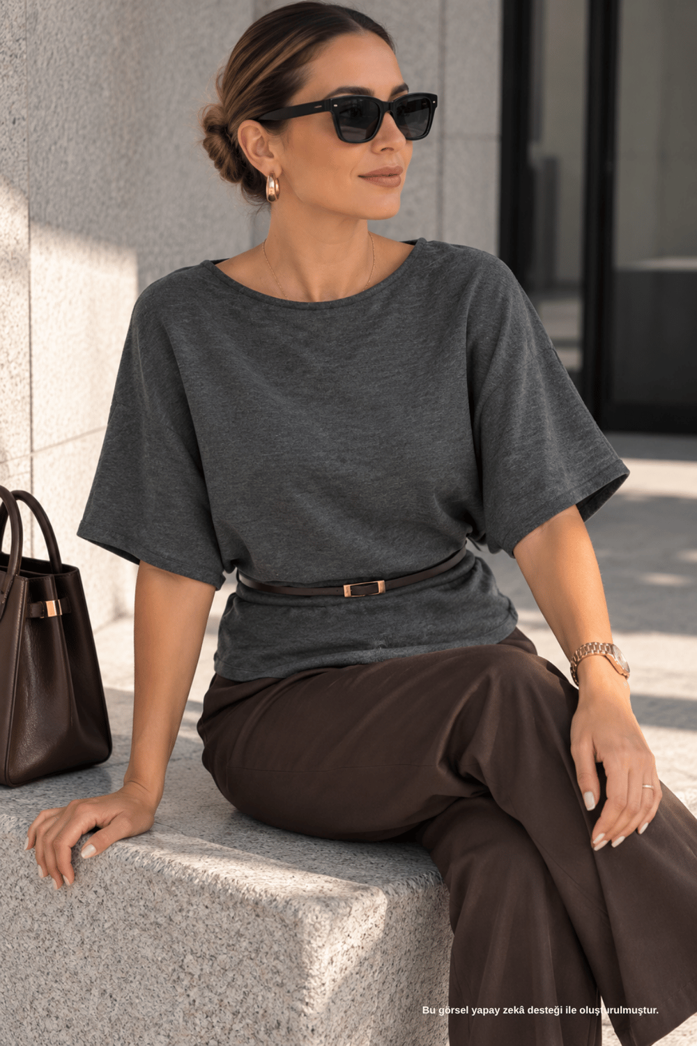 Yarasa Kol Kemerli Haki Bluz - Bluz | Rhen Store