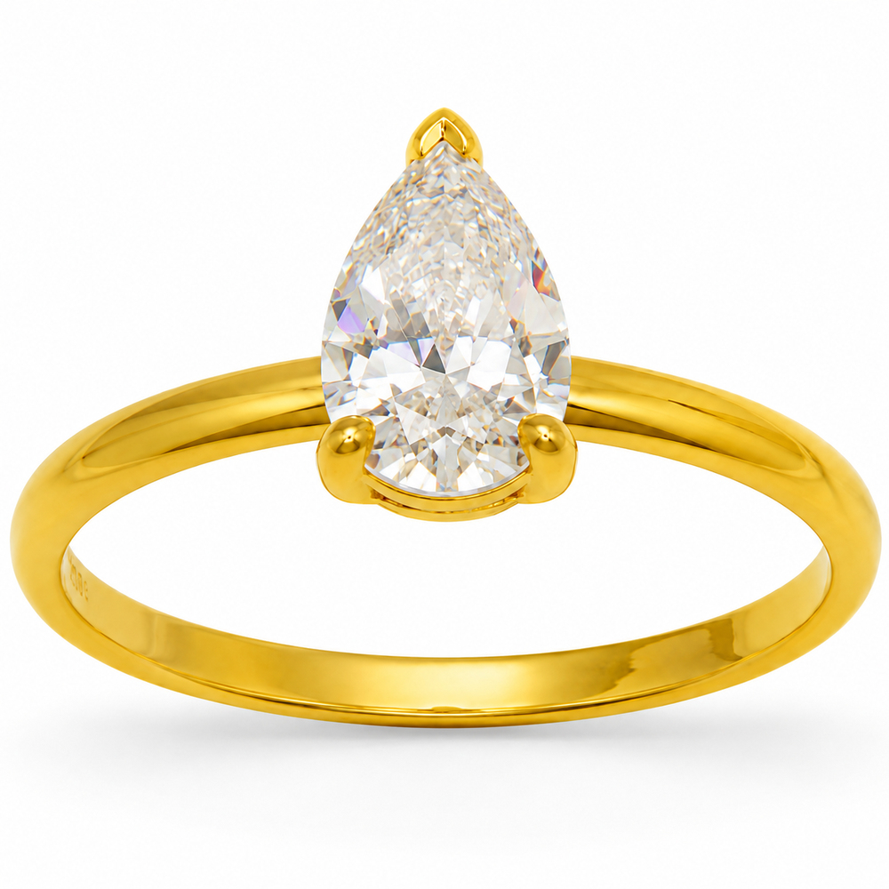 Alpago Pear Cut Gold Lab Diamond Tektaş Yüzük