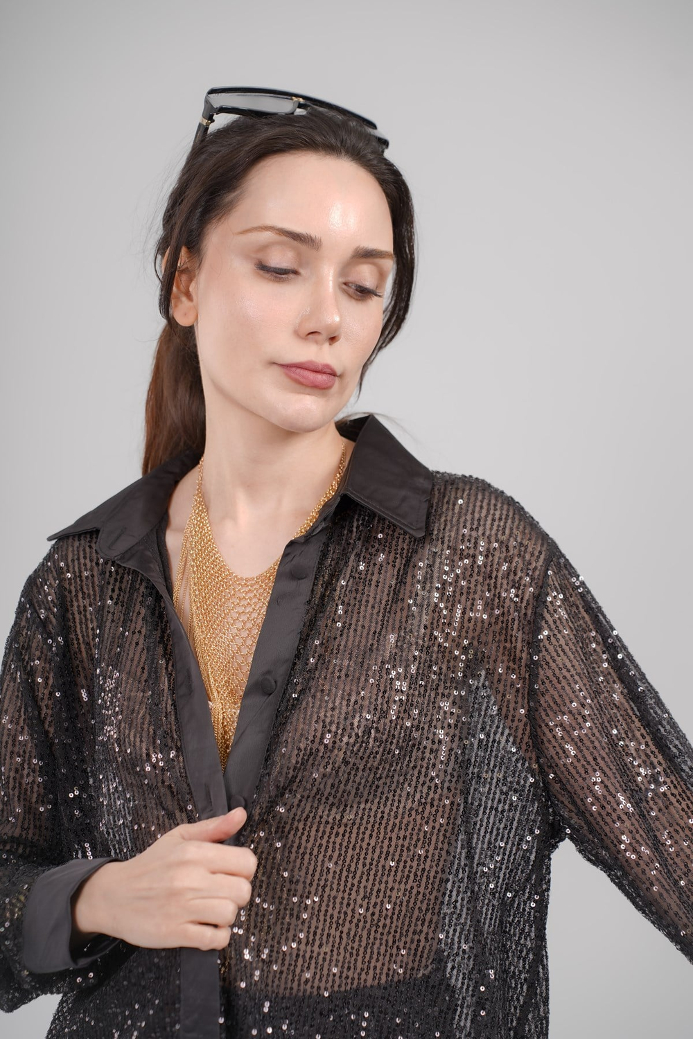 Oversize Kesim Pul Payet Gömlek