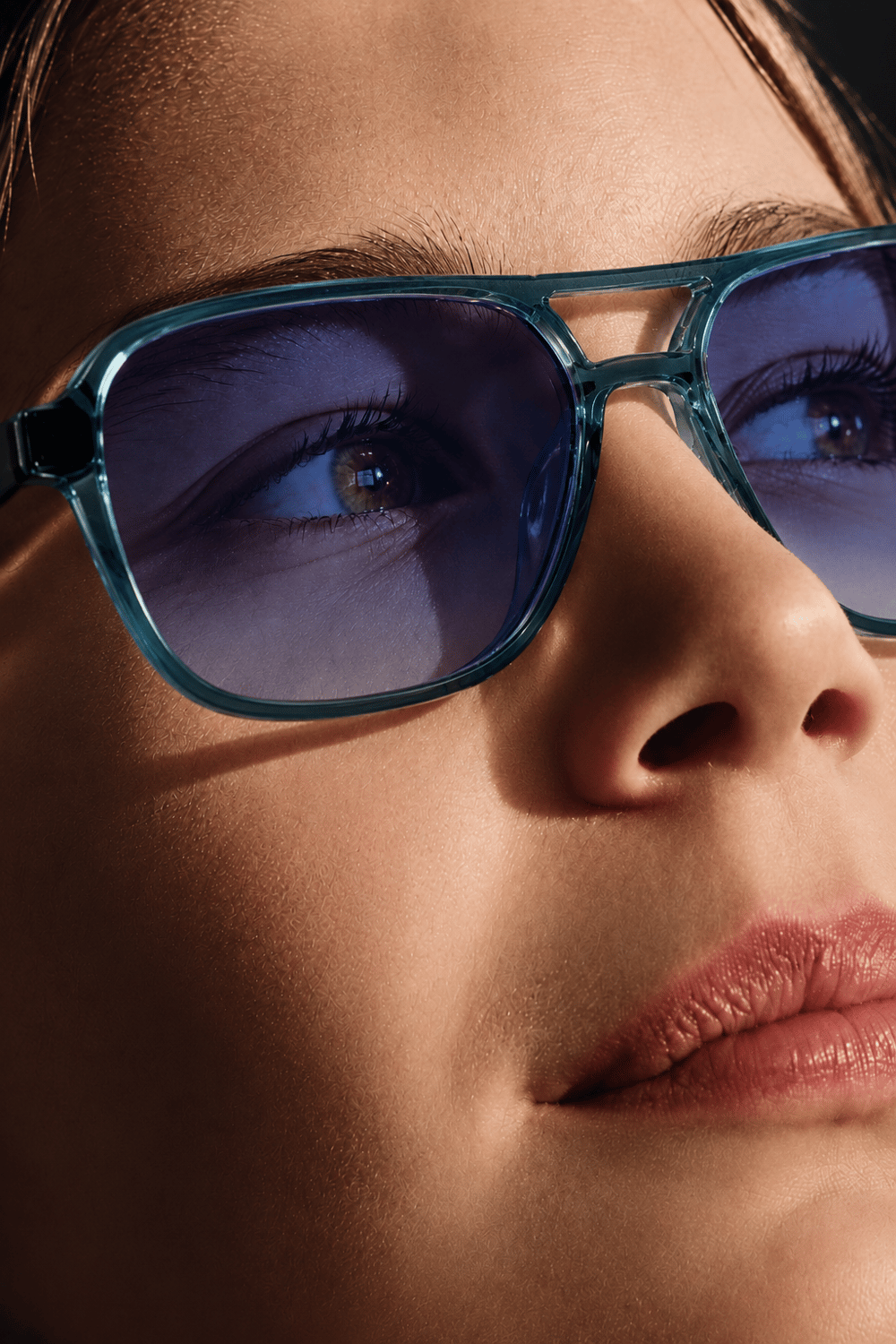 Unisex Mavi Degrade Camlı Kemik Çerçeve Aviator Güneş Gözlüğü