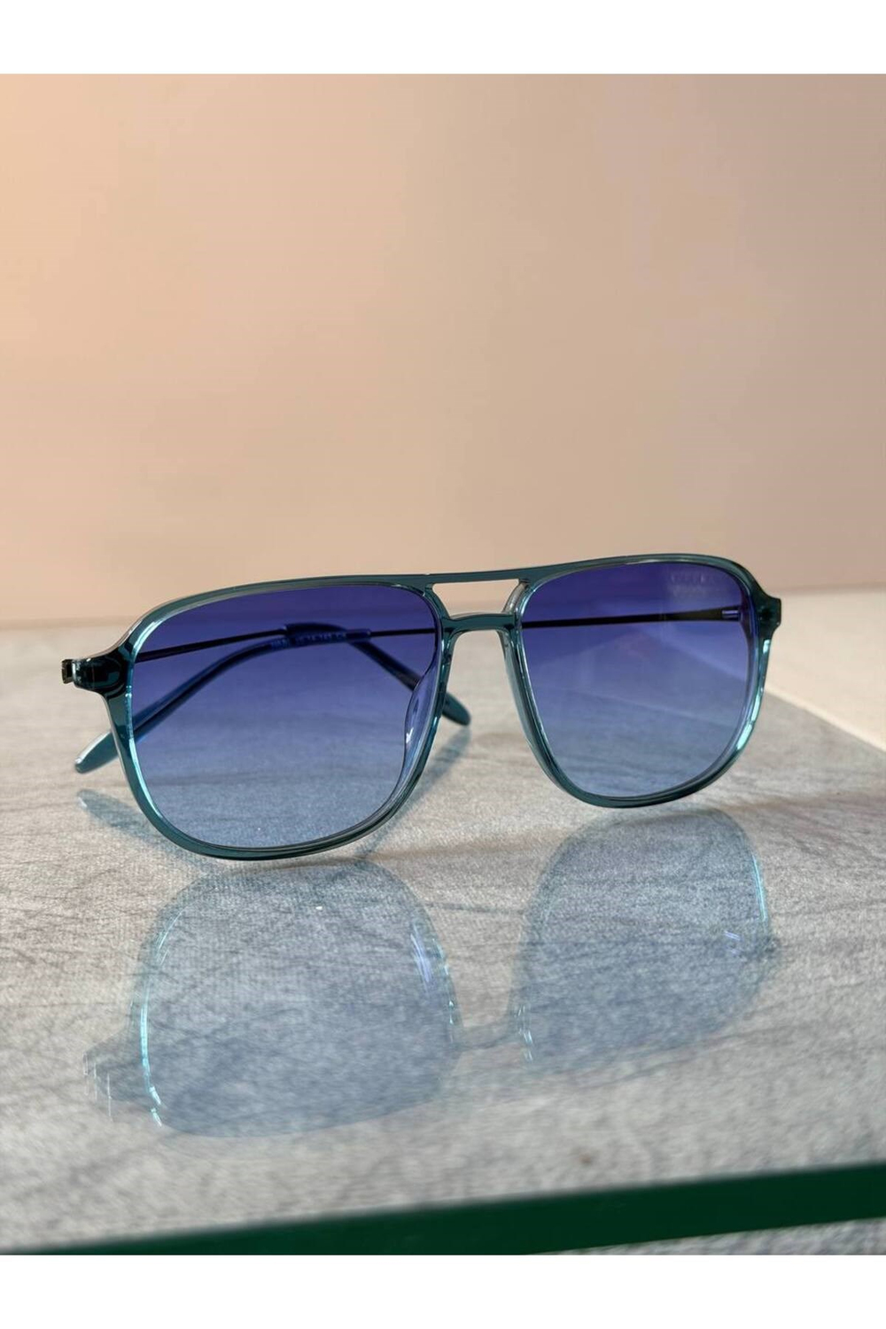 Unisex Mavi Degrade Camlı Kemik Çerçeve Aviator Güneş Gözlüğü