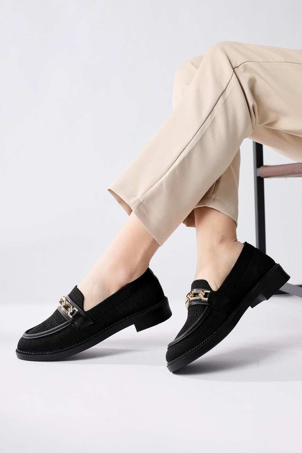 Ida Marie Siyah Toka Detaylı Örgü Günlük Ayakkabı