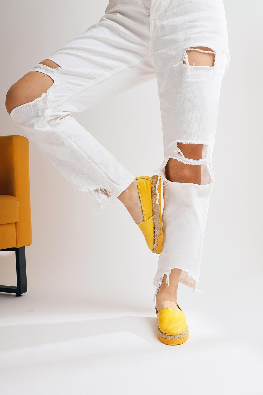 Hakiki Deri Retta Sarı Espadril