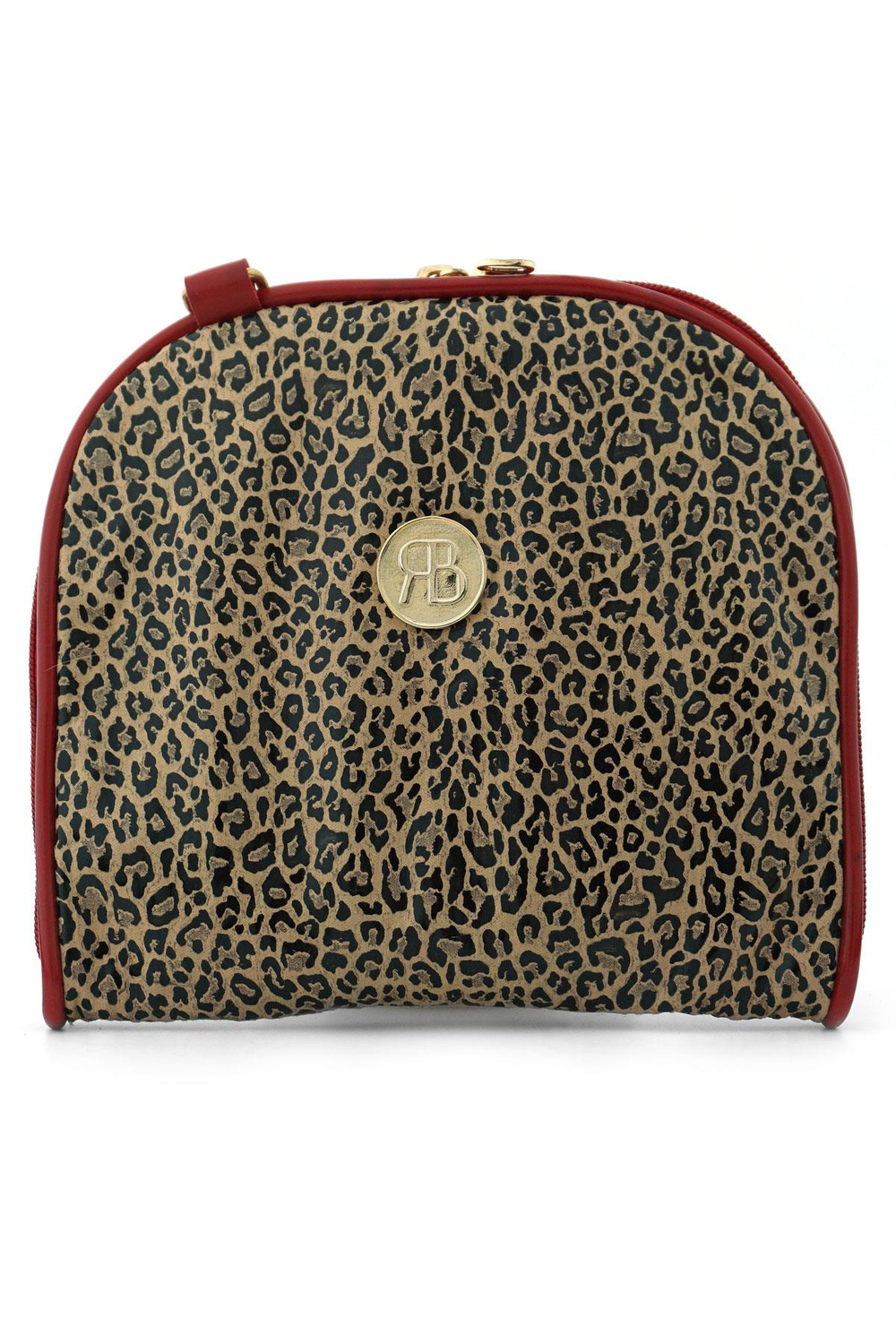 Kahverengi Leopar Desenli Kırmızı Çift Ebat Portatif Alışveriş Çantası