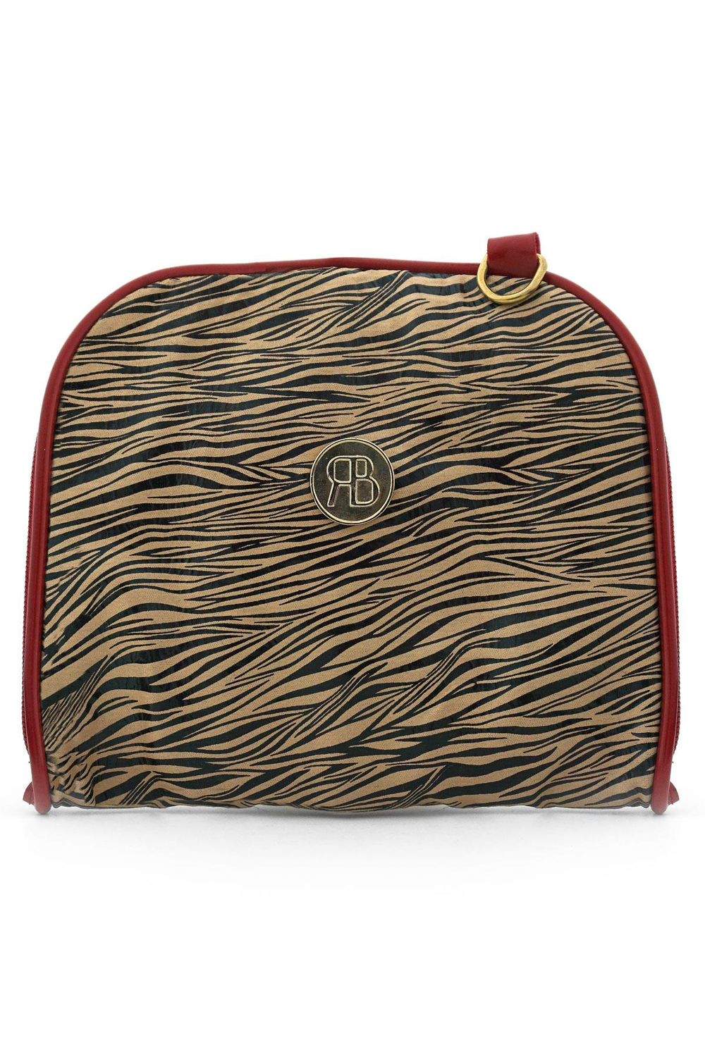 Kahverengi Siyah Desenli Kırmızı Çift Ebat Portatif Alışveriş Çantası