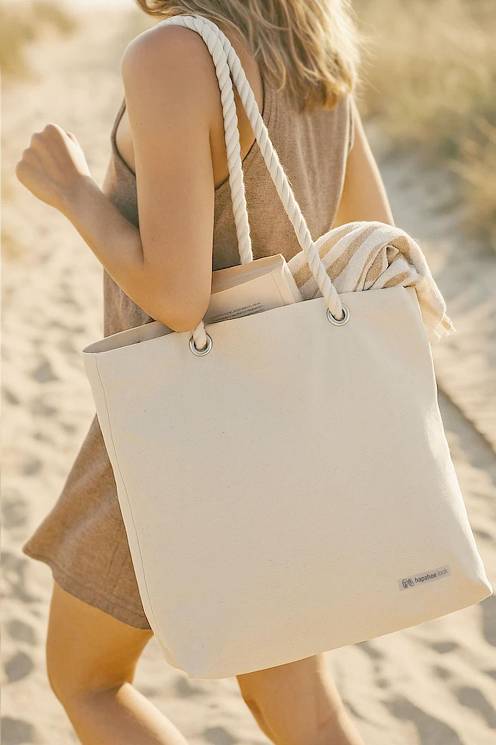 Kanvas Büyük Boy Halat Kulplu  Alışveriş Plaj Bebek Bakım Omuz Çantası