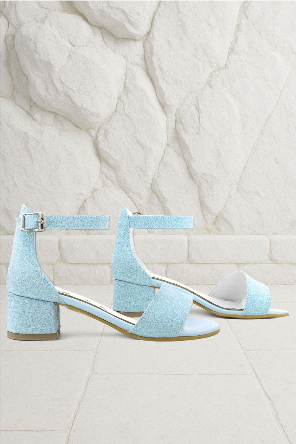 Lilo Simli Mavi Tek Bantlı Kız Çocuk Topuklu Abiye Ayakkabı B609-MAS.30