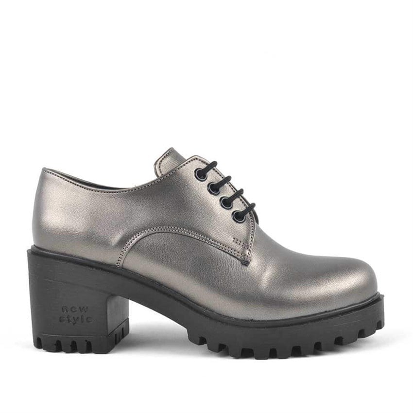 Platin Bağcıklı Topuklu Oxford Kadın Ayakkabı