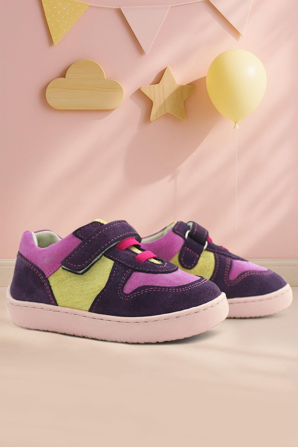 Rakerplus Bob Hakiki Deri Mor Pembe Barefoot Cırtlı Lastikli Bebek Sneaker Ayakkabı R840-MOPSA.25