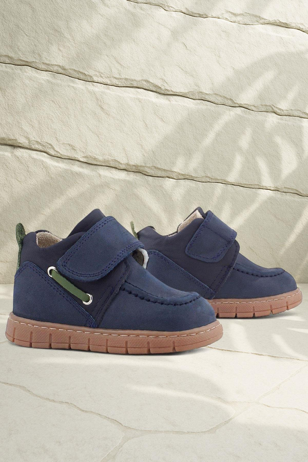 Rakerplus Hakiki Deri Lacivert Yeşil Cırt Cırtlı Bebek Bot