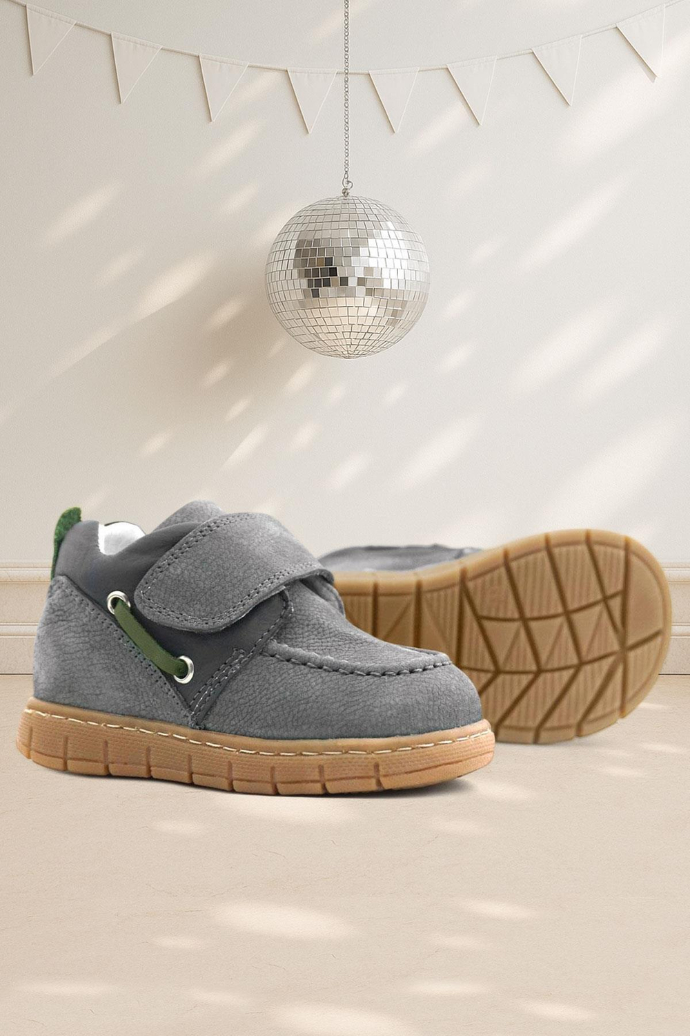 Rakerplus Hakiki Deri Gri Yeşil Cırt Cırtlı Bebek Bot