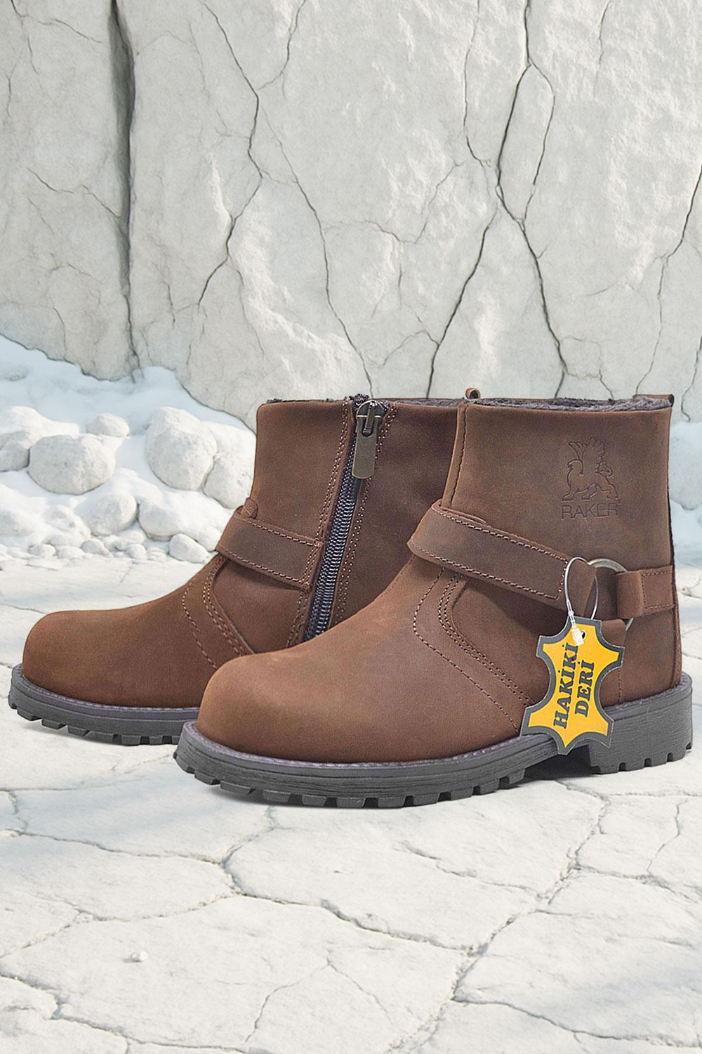 Rakerplus Chiron Hakiki Deri Tarçın Rengi Fermuarlı Çocuk Çizme