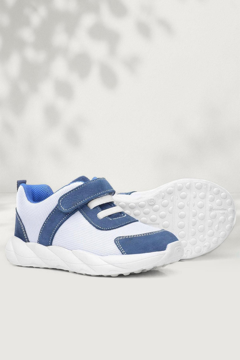 Rakerplus Barefoot Hakiki Deri Krem Lacivert Cırt Cırtlı Çocuk Spor Ayakkabı