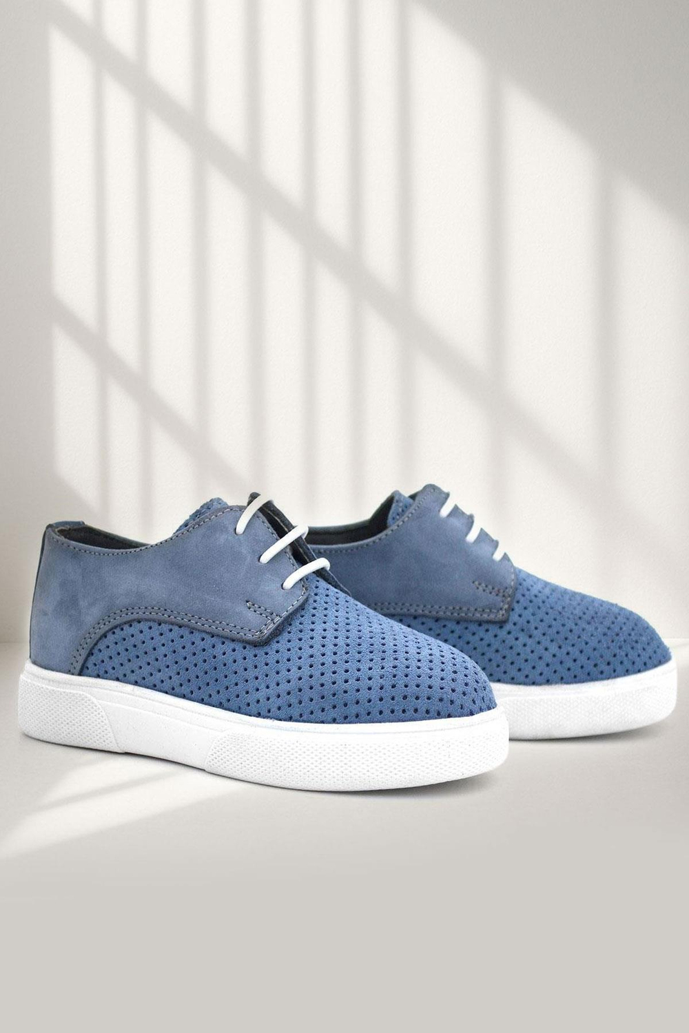 Rakerplus Hakiki Deri Mavi Bağcıklı Erkek Çocuk Günlük Ayakkabı