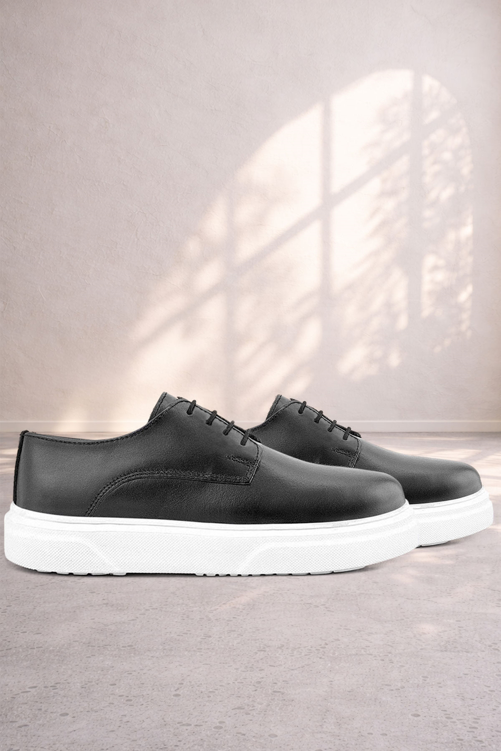 Rakerplus Derby Hakiki Deri Siyah Beyaz Tabanlı Çocuk Klasik Ayakkabı