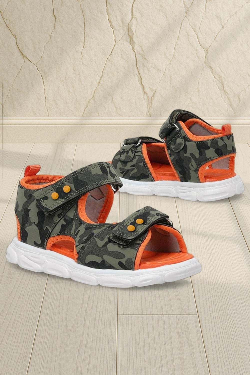 Rakerplus Haki Kamuflaj Desenli Metal Detaylı Cırtlı Bebek Sandalet Ayakkabı 10357-HKDT.25