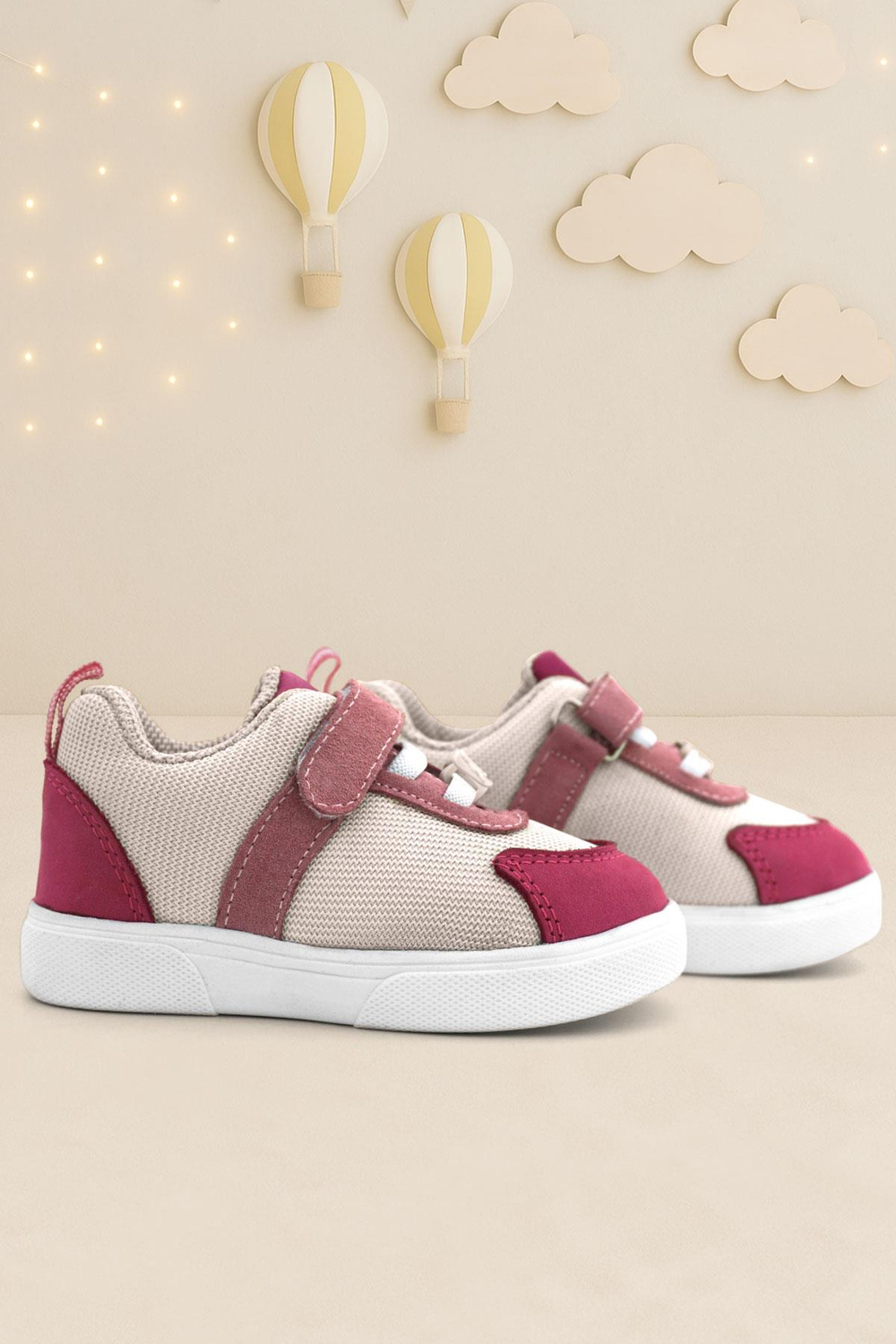 Rakerplus Hakiki Deri Pembe Krem Cırtlı Kız Bebek Ayakkabı 4603-PKR-DERI.25