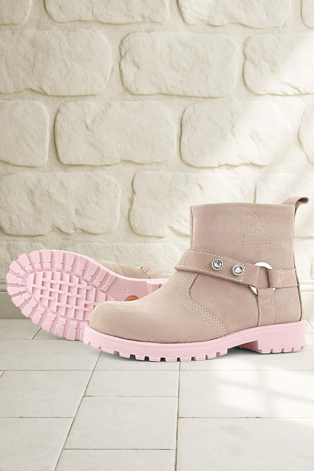 Rakerplus Chiron Hakiki Deri Pembe Fermuarlı Taşlı Kız Çocuk Bot