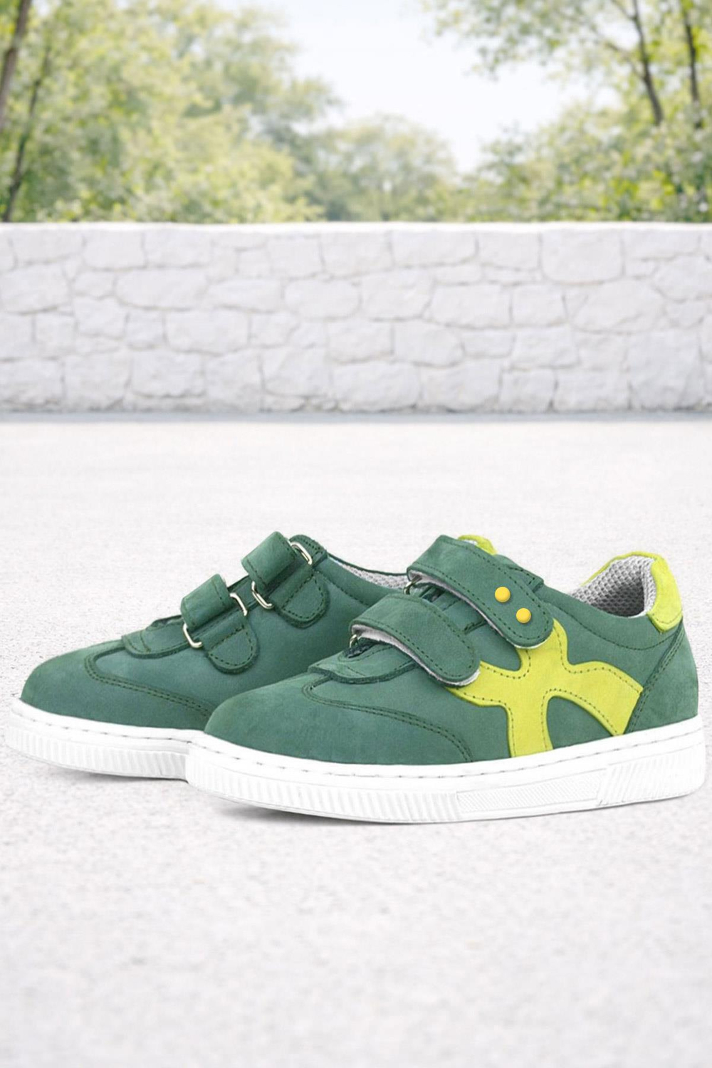 Rakerplus Hakiki Deri Yeşil Cırtlı Metal Detaylı Çocuk Spor Ayakkabı