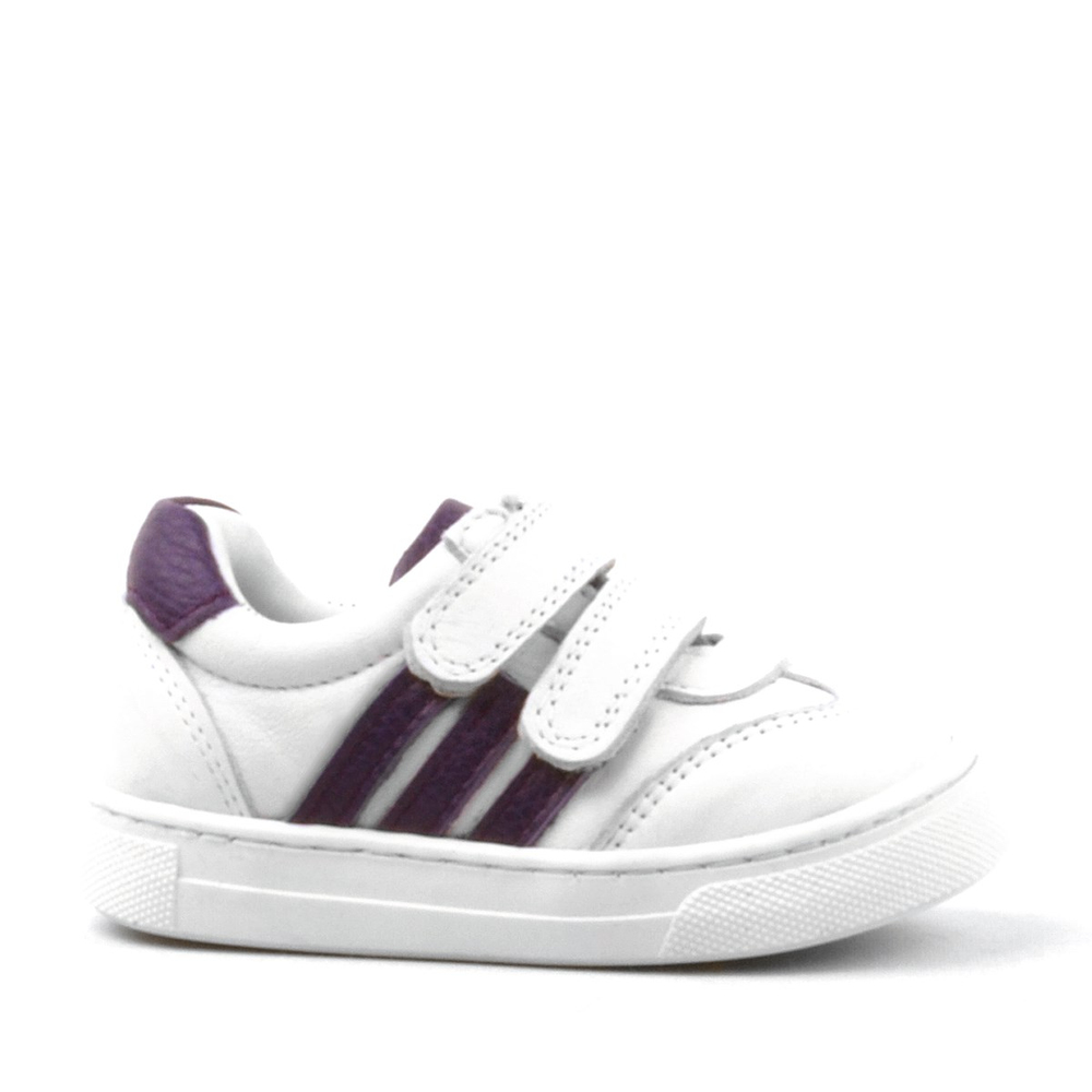 Rakerplus Rakerplus Paw Hakiki Deri Beyaz-Mor Cırtlı Bebek Spor Ayakkabı Sneaker
