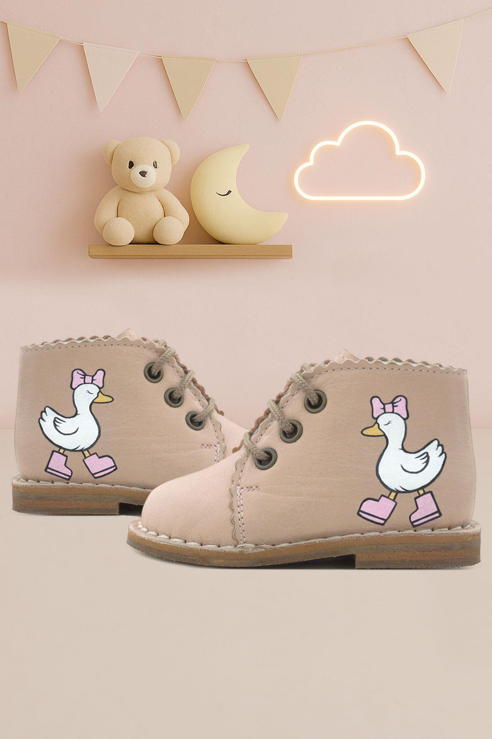 Rakerplus Tbons Özel Tasarım Handmade Hakiki Deri Pudra Kız Bebek Bot R420-PUTB.25