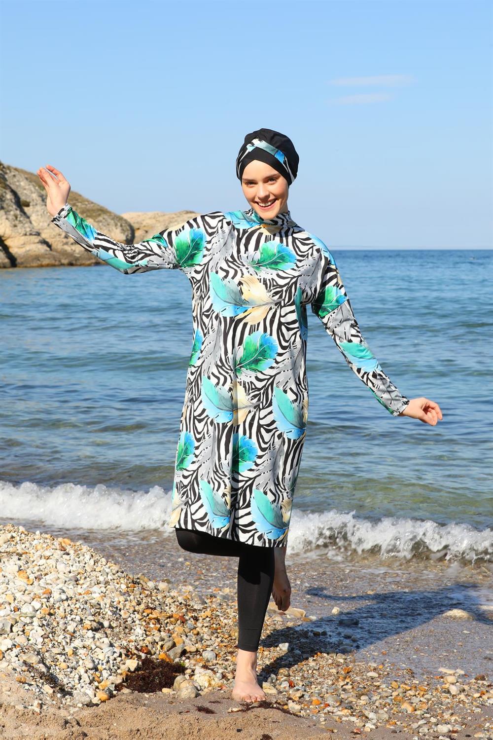 Dijital Baskılı Oversize Tasarım Taytlı Kapalı Tesettür Mayo 3381