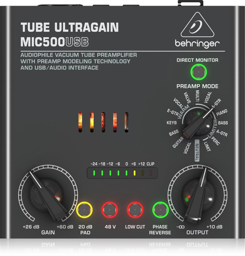 Behringer ULTRAGAIN MIC500USB Vakum Tüplü Preamp Ses Kartı