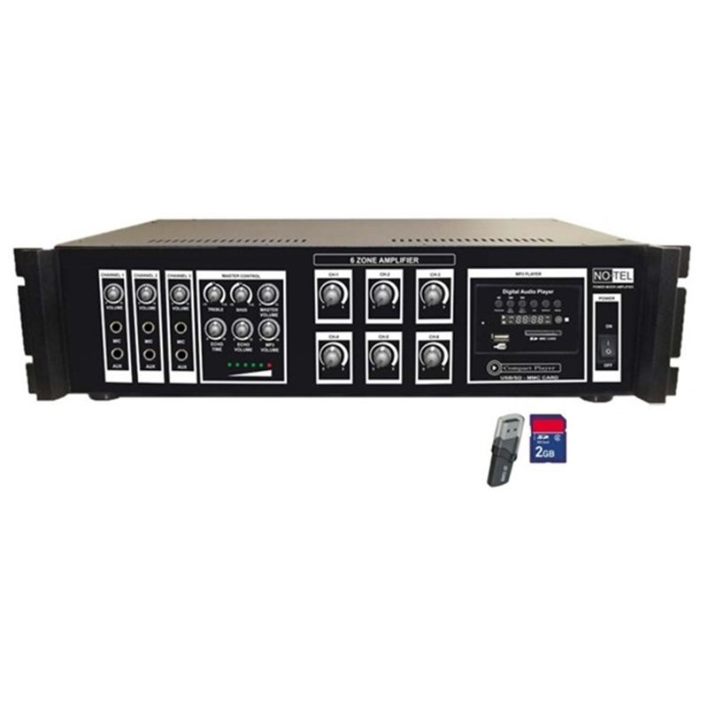 Notel NOT A 106T 100W MP3/USB Girişli 6 Bölgeli Power Mikser