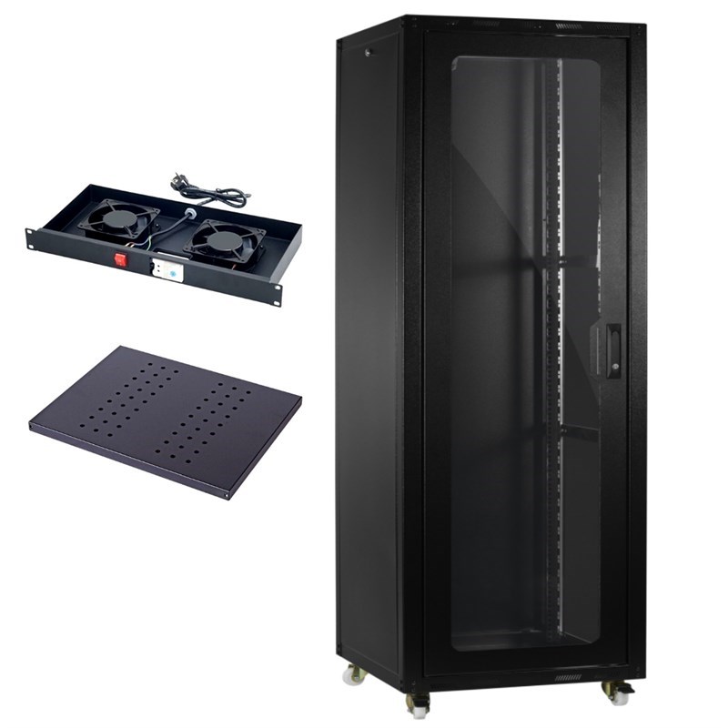 Provoice 19'' Tekerlekli Camlı 20U 600x600 Rack Kabinet+ Fan +Sabit Raf